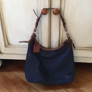 Navy bag with hot pink interior